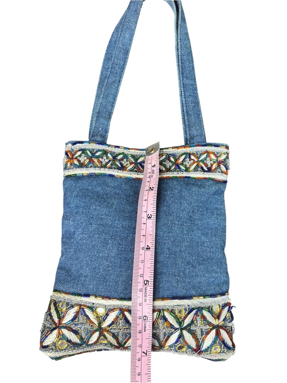Beaded Denim Small Tote Bag - Picture 6 of 6